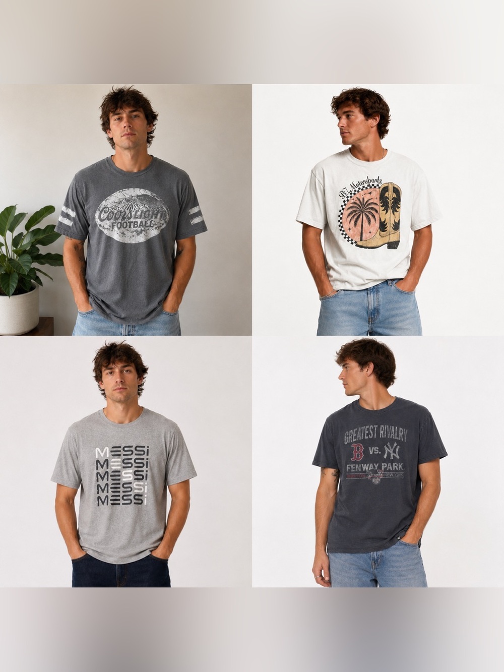 Men’s L Large Graphic Tee Bundle Coors Light • Messi • Fenway Park • Motorsports